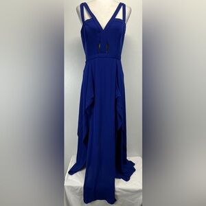 Size 0 BCBG Royal Blue ruffled hem dress with 2 front slits and cutouts